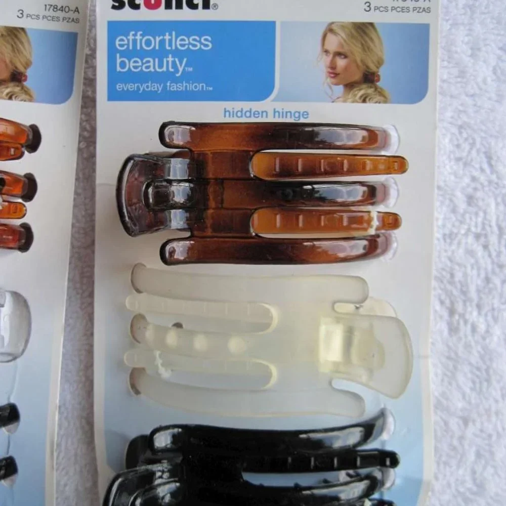 3 Scunci Thick Hair Hidden Hinge Secure Hold Jaw Claw Clips Glossy Frosted Matte